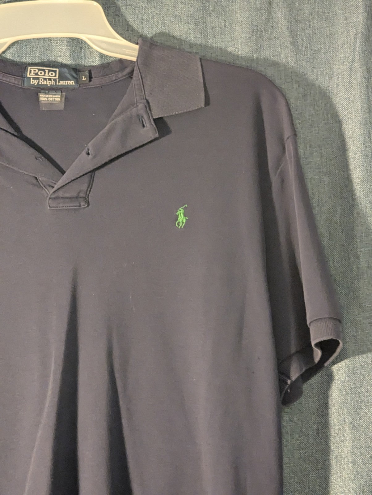 Vintage 90s Polo Ralph Lauren Shirt Men's L Navy Blue Green Pony Logo