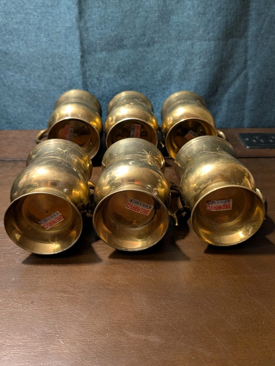 6 Vintage Etched Brass Mugs | Saudi Souvenir Goblets | Schree Amber  & Co.