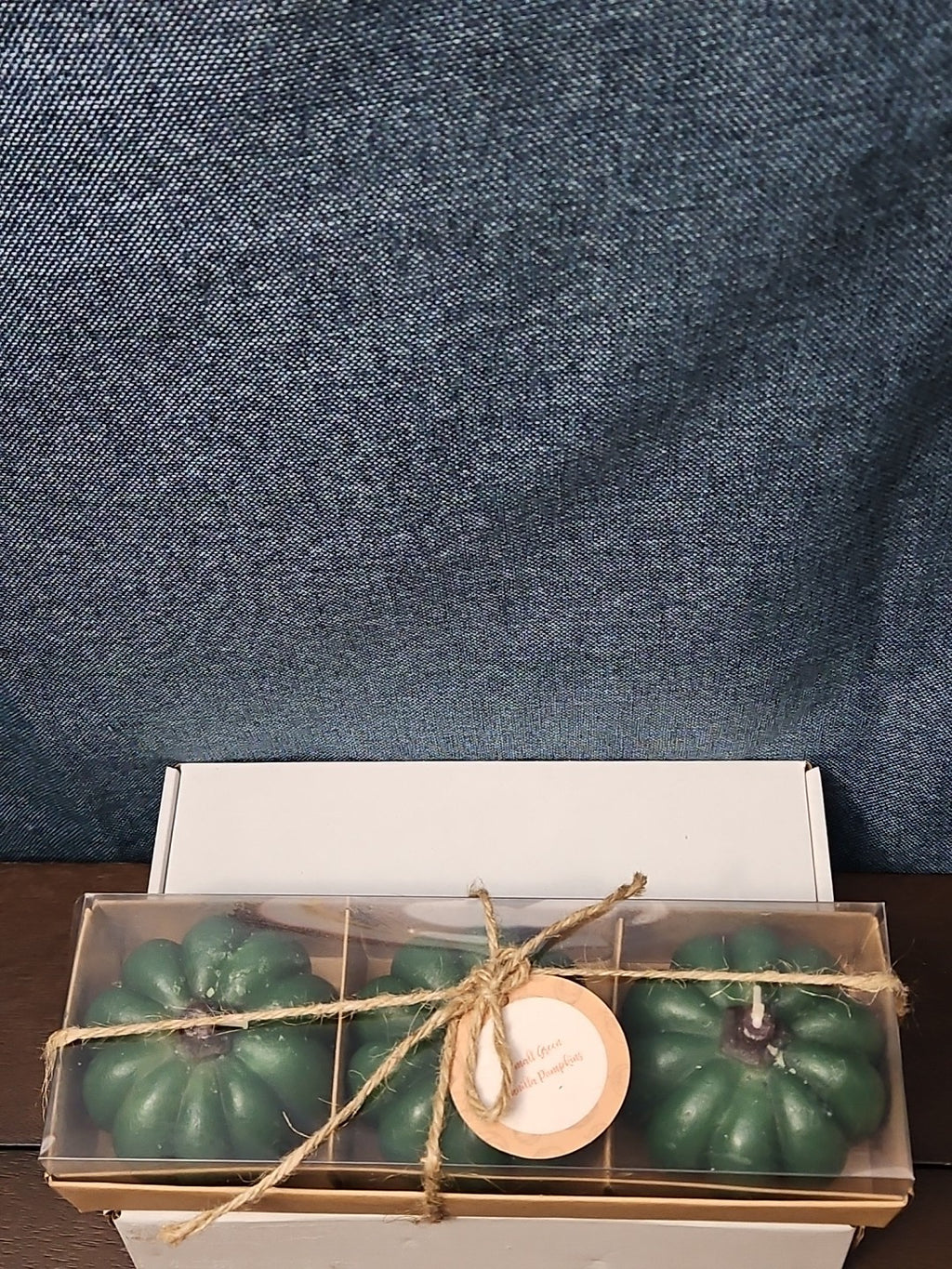 Set of 3 Green Pumpkin Candles | Vanilla Scented Molded Wax | Fall Farmhouse