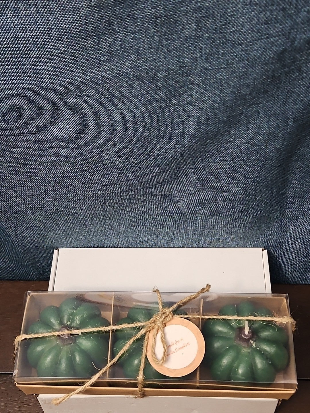 Set of 3 Green Pumpkin Candles | Vanilla Scented Molded Wax | Fall Farmhouse