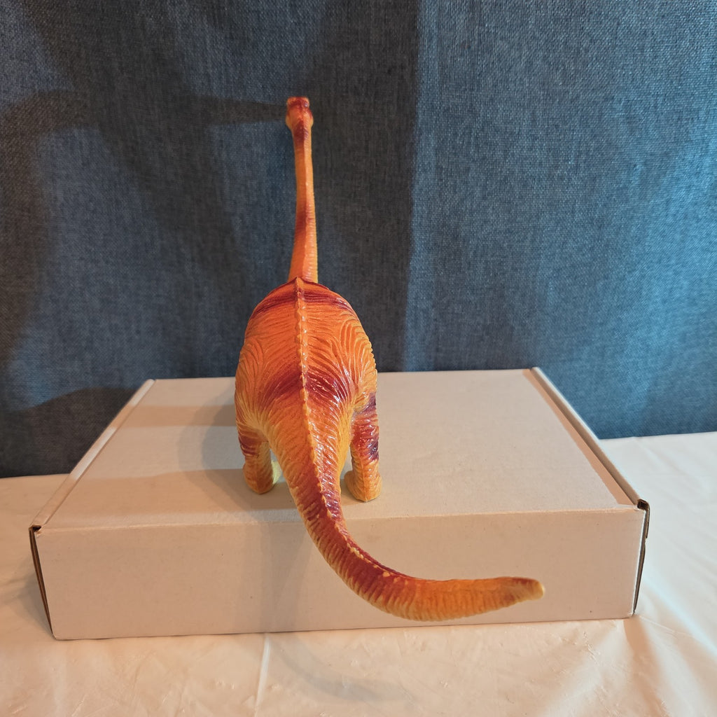 Apatosaurus Dinosaur Toy 11” Soft Vinyl Orange Red Stripe Brontosaurus Figure