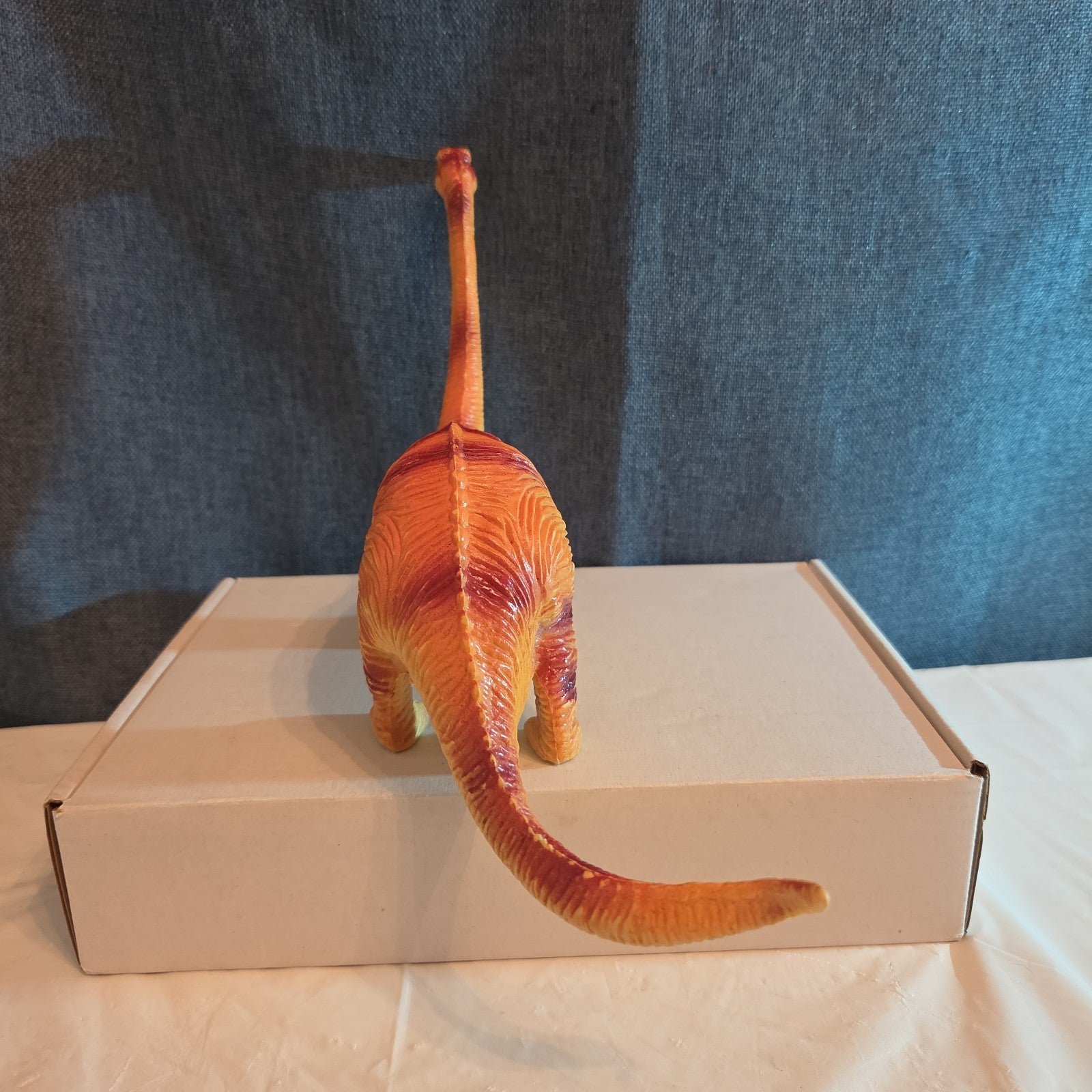 Apatosaurus Dinosaur Toy 11” Soft Vinyl Orange Red Stripe Brontosaurus Figure