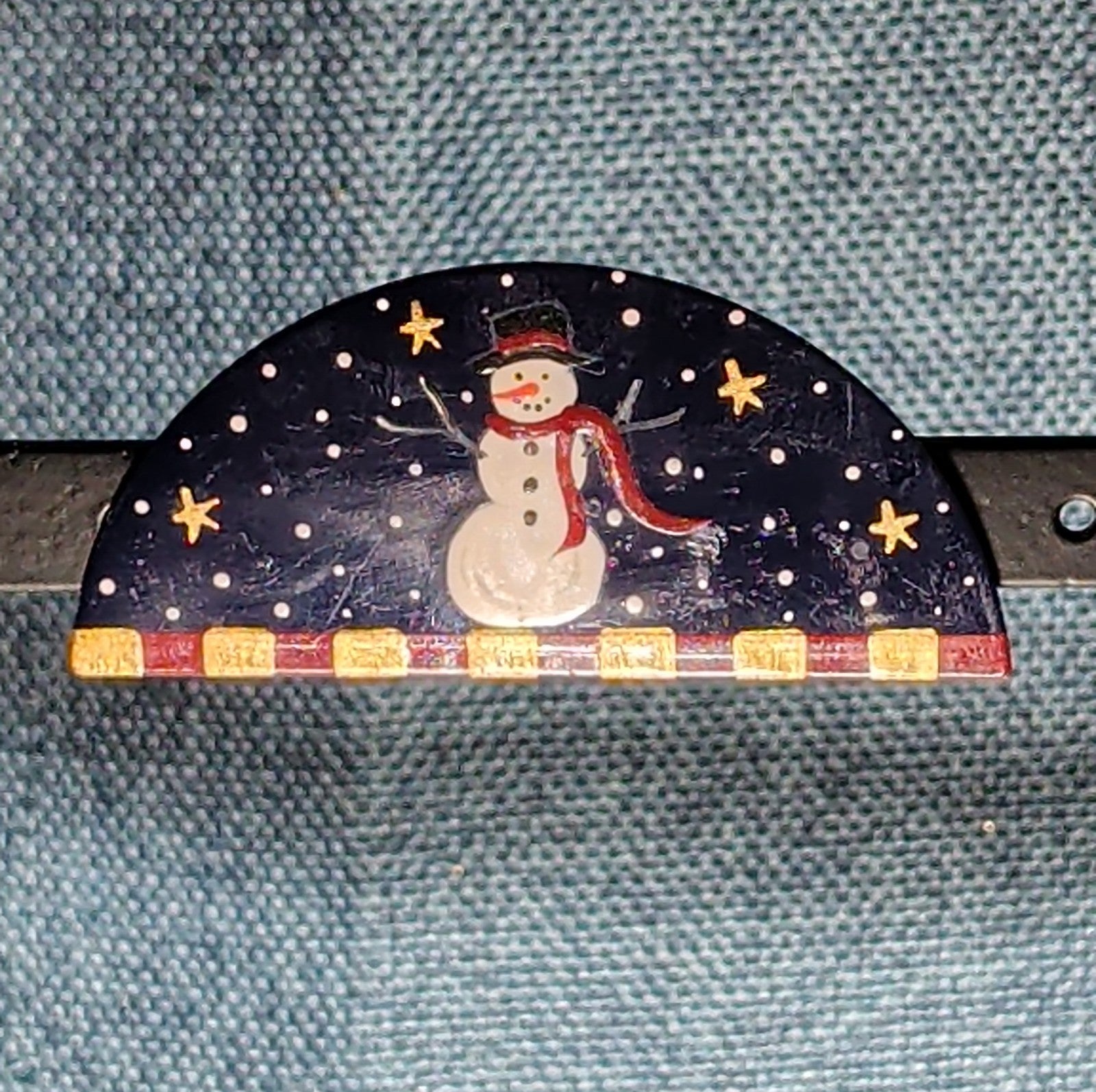 JB Snowman Half Moon Painted Metal Brooch 1996 Folk Art