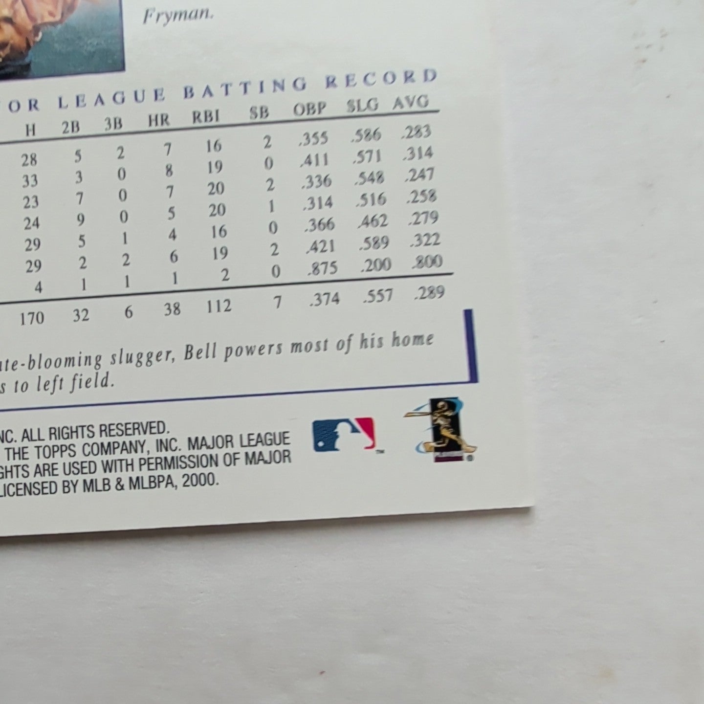 2000 Topps Gallery Jay Bell #3 Arizona Diamondbacks MLB Canvas Base Card