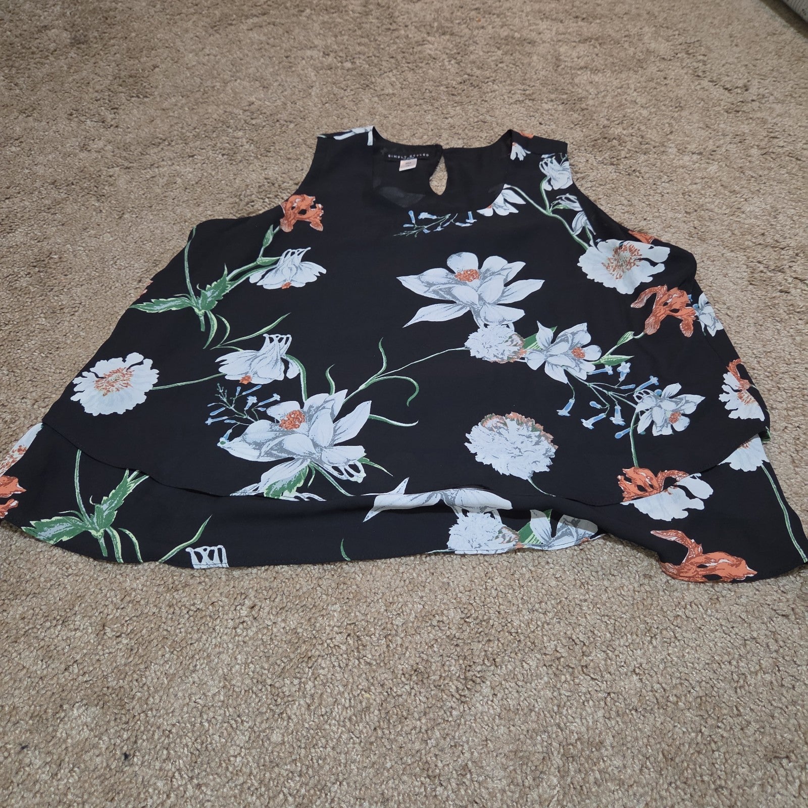 Simply Styled Sears Floral Sleeveless Blouse Tiered Top L