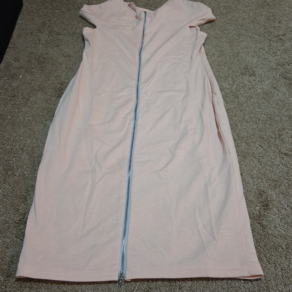 Blush Pink Midi Dress Full Zip Cutout Short Sleeve Bodycon XXL