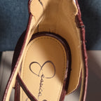 Jessica Simpson Wine Snakeskin Pumps 9M Ankle Strap Pointed Toe Zipper Heels 40