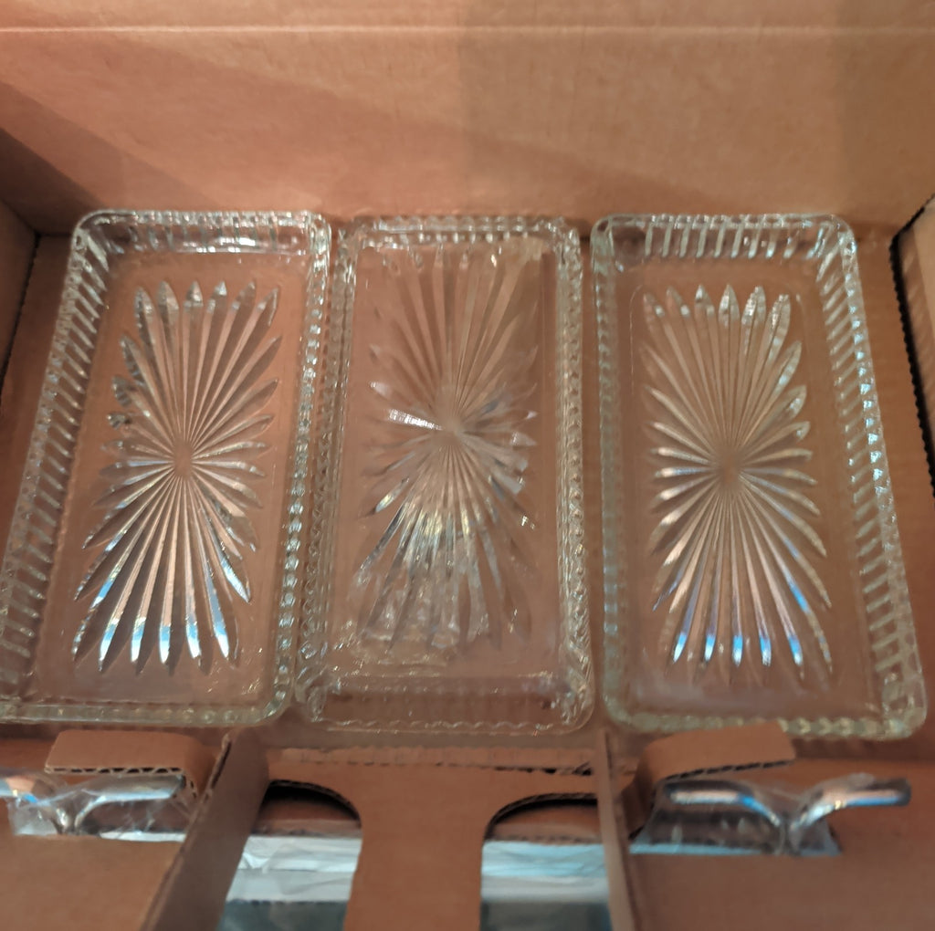 Leonard Silverplate 3 Tier Relish Tray Glass Insert Vintage New Open Box