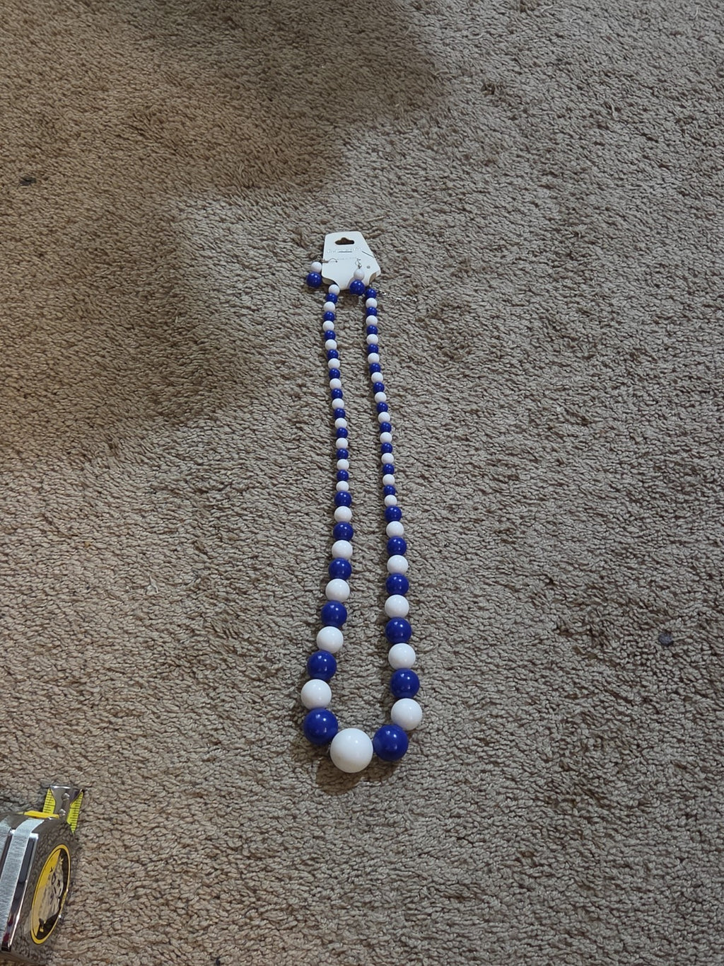 Chunky Bubblegum Bead Necklace Earring Set Blue White Retro