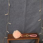Pink Rhinestone Fox Pom Pom Keychain Charm Braided Strap