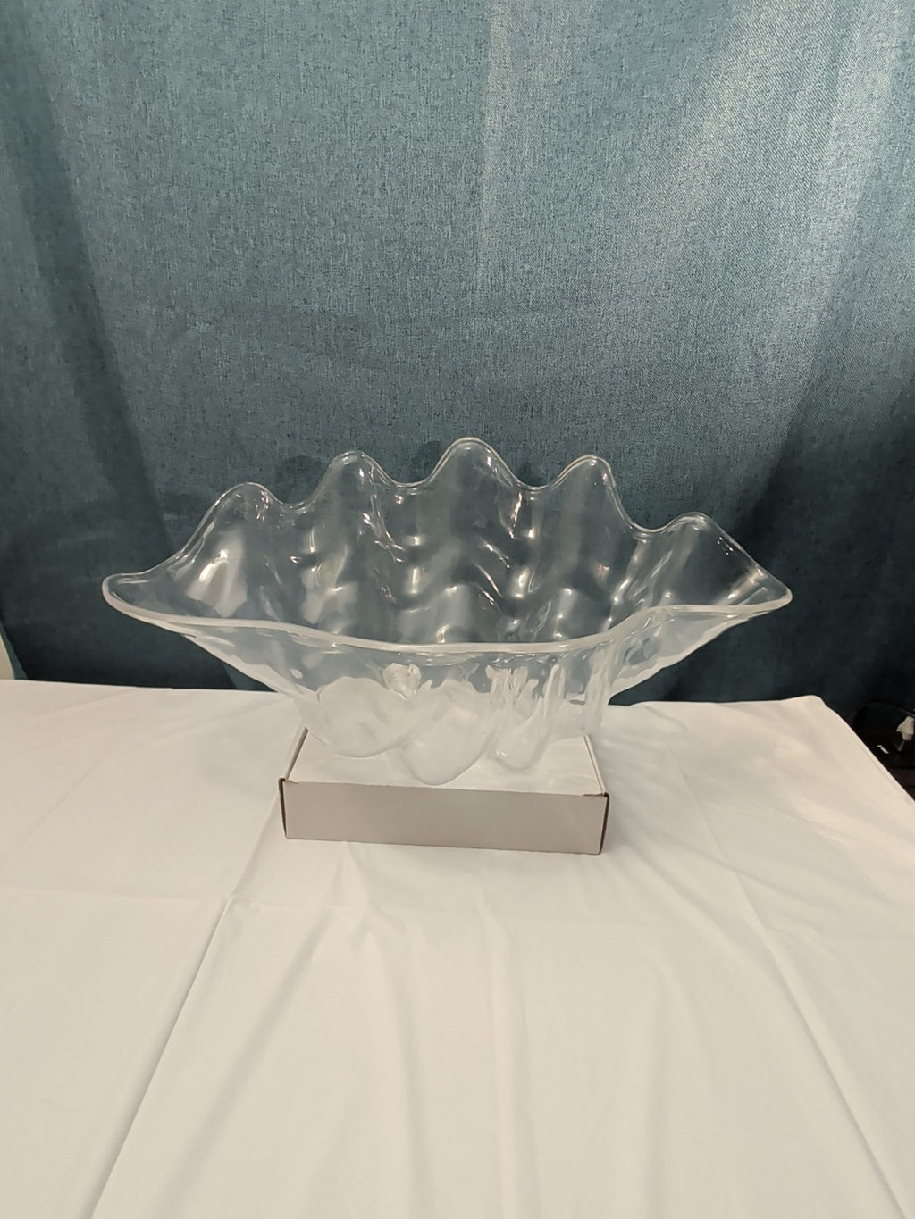 Large Acrylic Clam Shell Serving Bowl 18" Wavy Scalloped Beach House Centerpiece