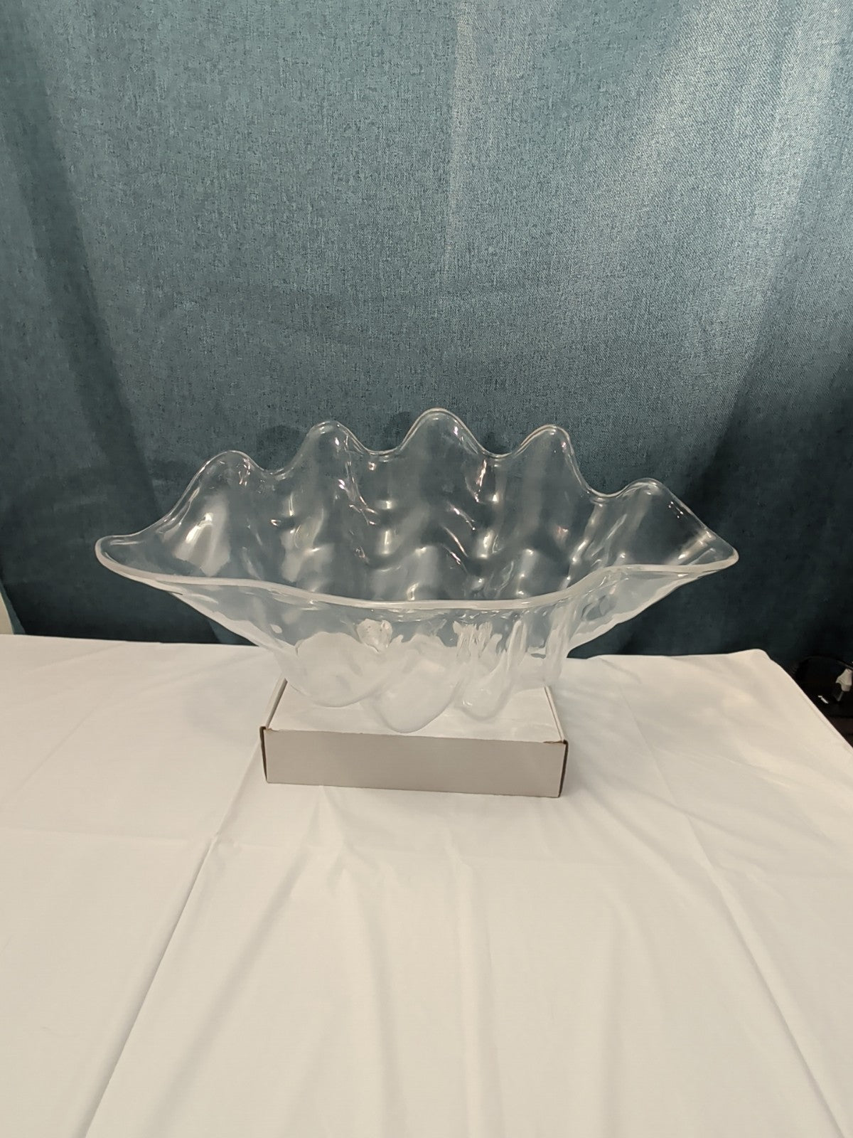 Large Acrylic Clam Shell Serving Bowl 18" Wavy Scalloped Beach House Centerpiece