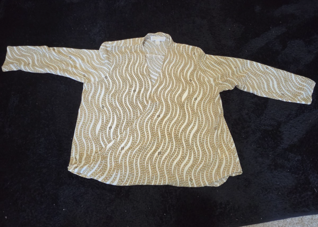 Michael Kors Blouse Gold Chain Link Print Wrap V-Neck Stretch Top L Gently Used