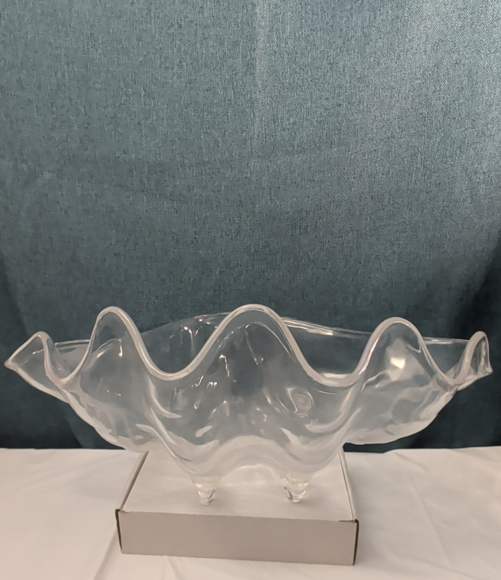 Large Acrylic Clam Shell Serving Bowl 18" Wavy Scalloped Beach House Centerpiece