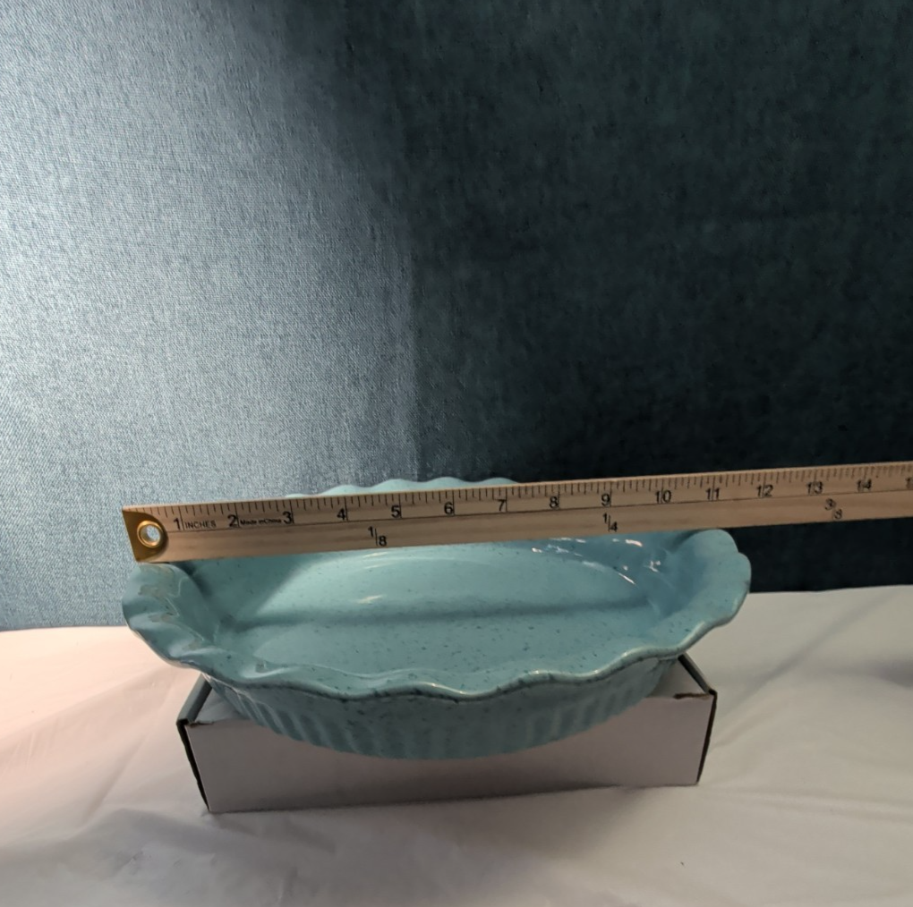 Paula Deen Pie Plate Robin's Egg Blue Speckled Stoneware 11.25" Ruffled Edge