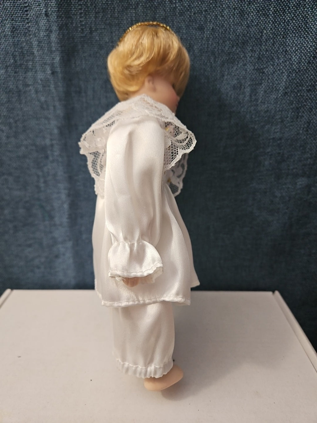 Vintage Porcelain Angel Doll | Blonde Guardian Angel with Halo