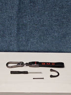 Genuine Leather GMC Car Keychain Set | Black Metal Key Ring Screwdriver Included