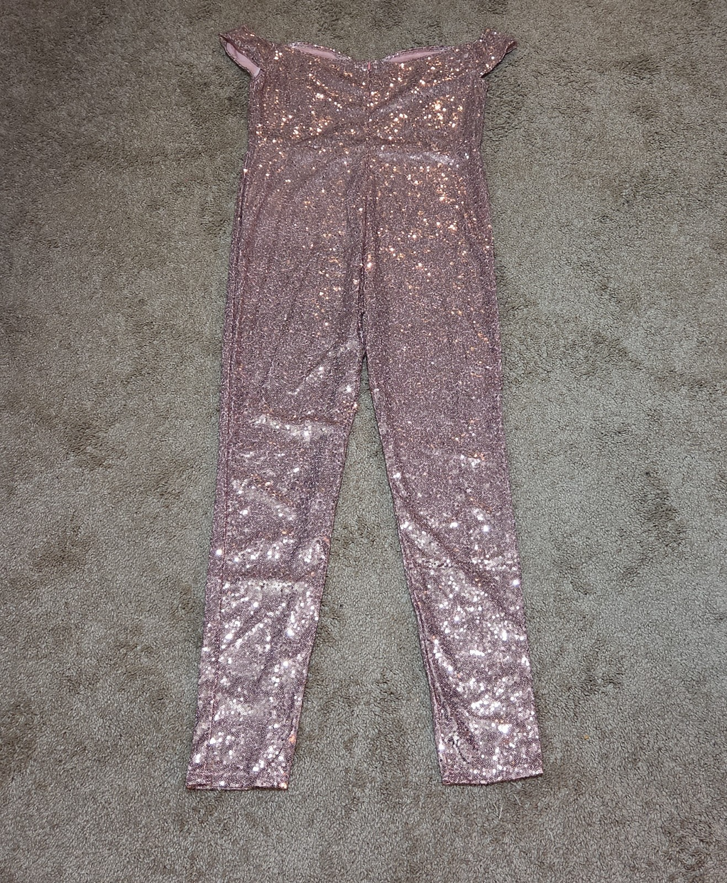Rose Gold Sequin Off Shoulder Party Jumpsuit Romper  XL