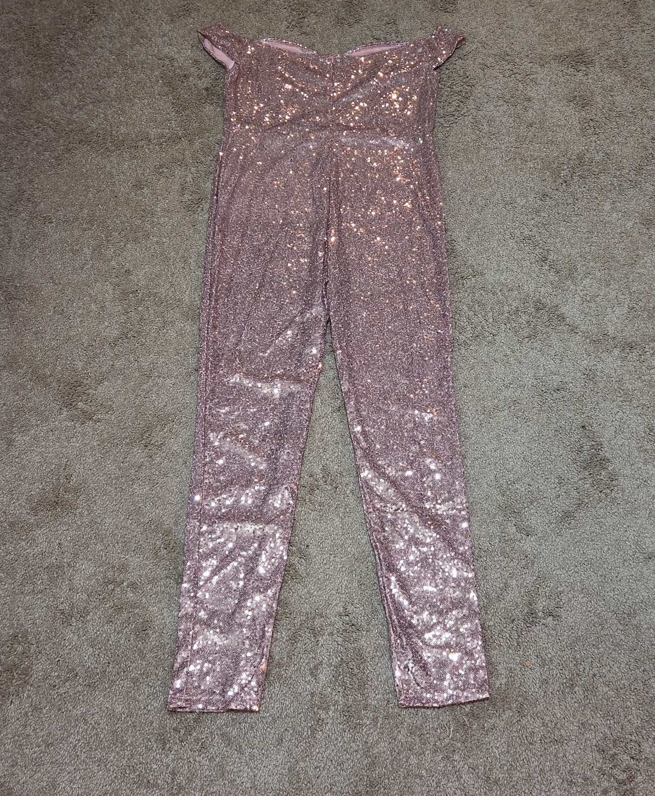 Rose Gold Sequin Off Shoulder Party Jumpsuit Romper  XL