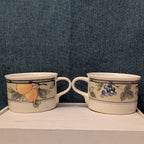 Set of 2 Mikasa Intaglio GARDEN HARVEST Cups | CAC29 8oz Flat Mugs | Vintage 90s