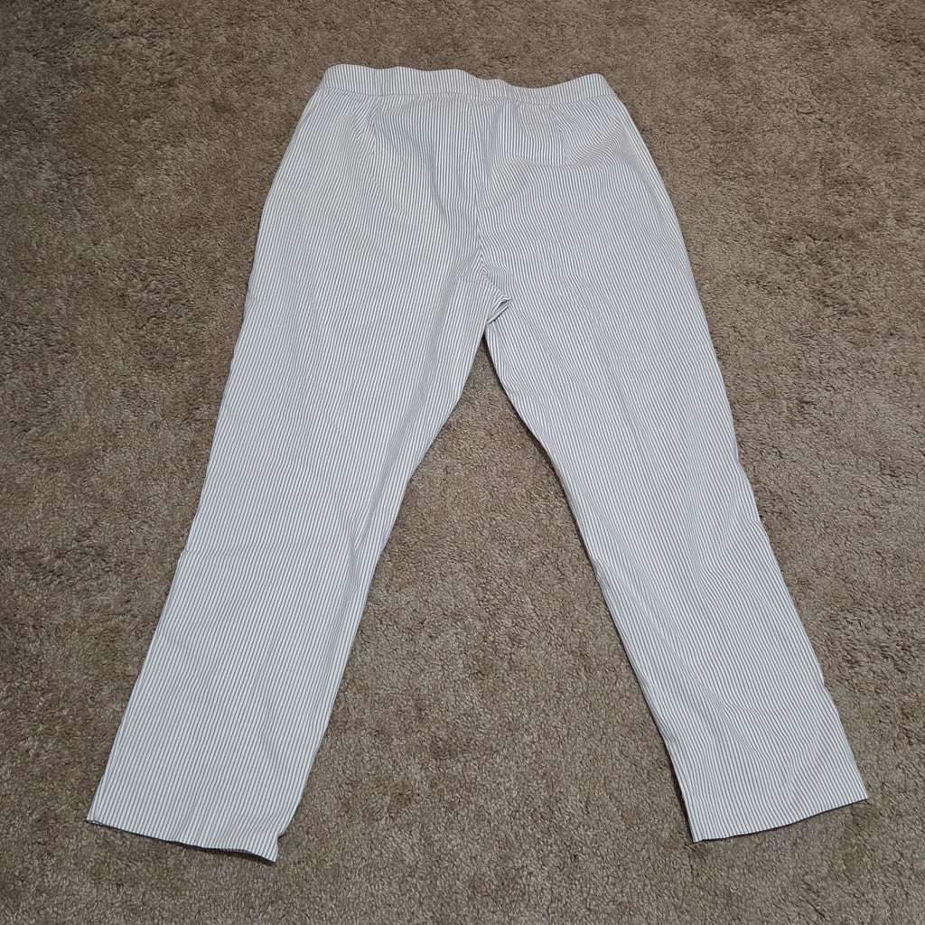Jones New York Pants Womens 12 Tan White Stripe Pull On Crop Trouser Cotton Good