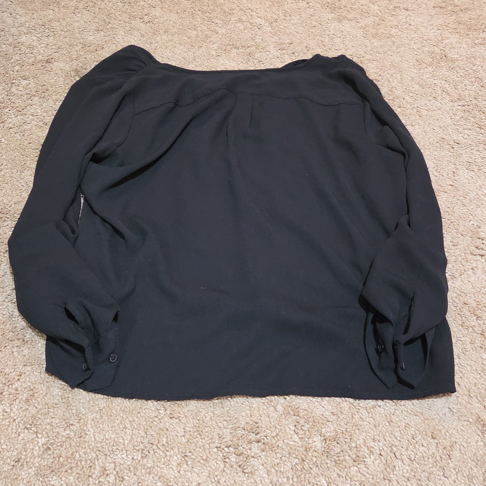 Apt 9 Black Blouse Womens XL V-Neck Roll Tab Sleeve Lightweight Shirt Casual Top