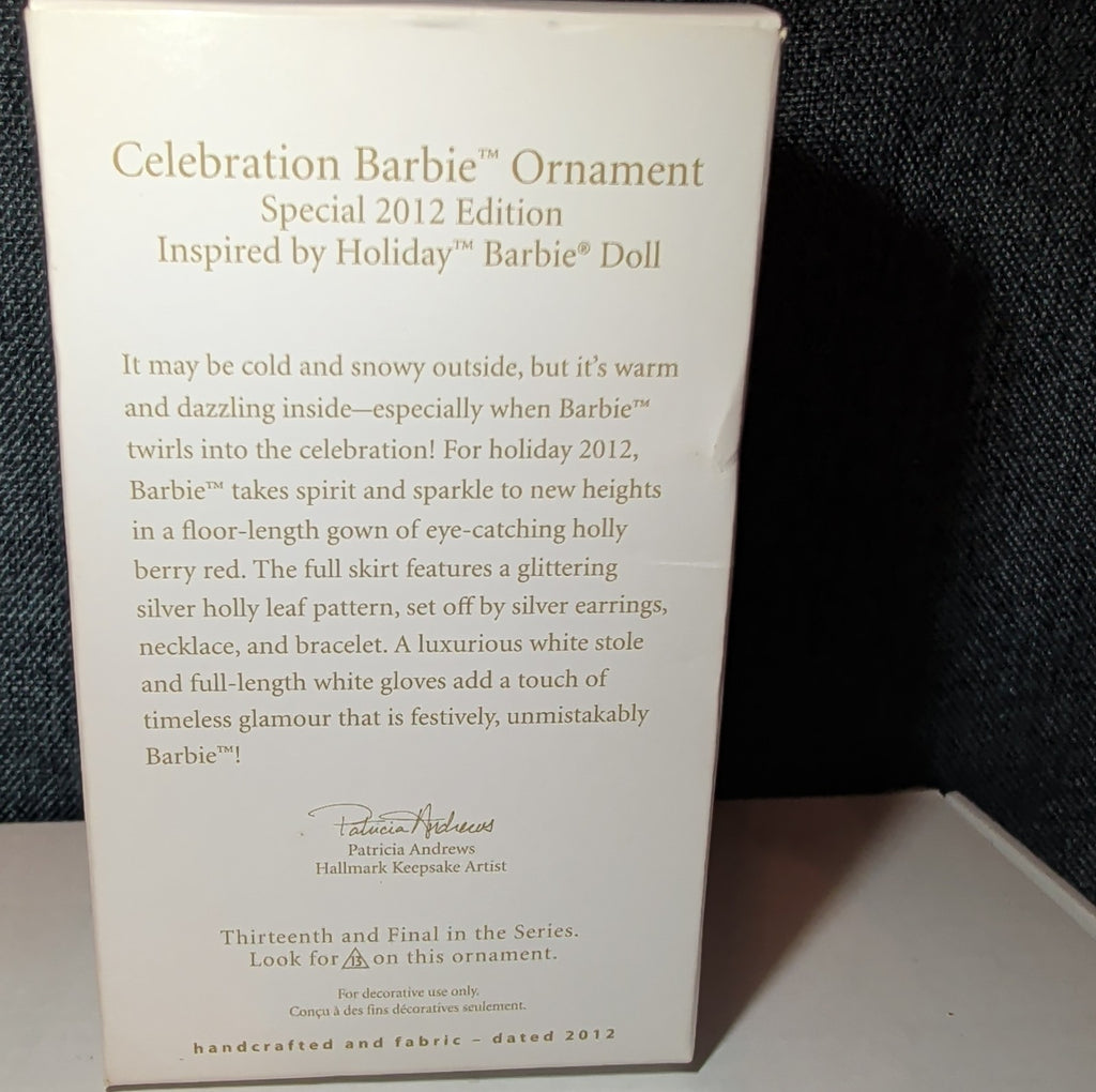 2012 Hallmark Keepsake Celebration Holiday Barbie Ornament Boxed 13th Final