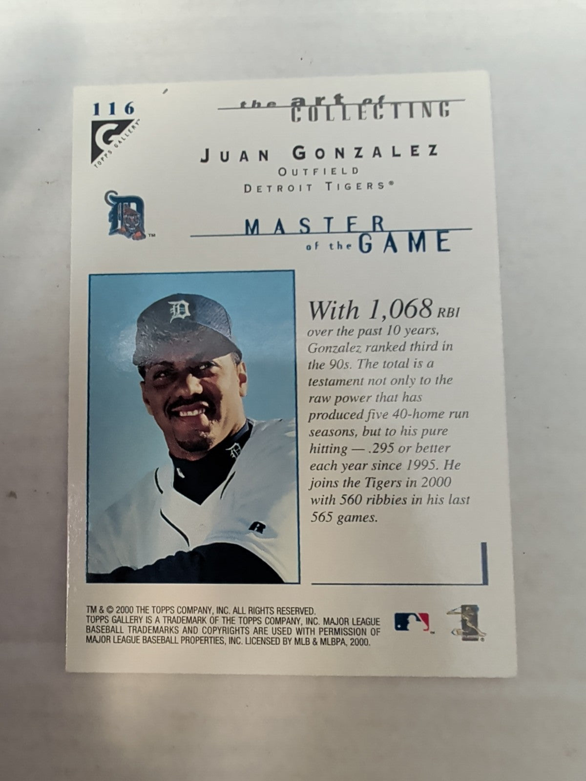 2000 Topps Gallery - Masters of the Game Juan González #116