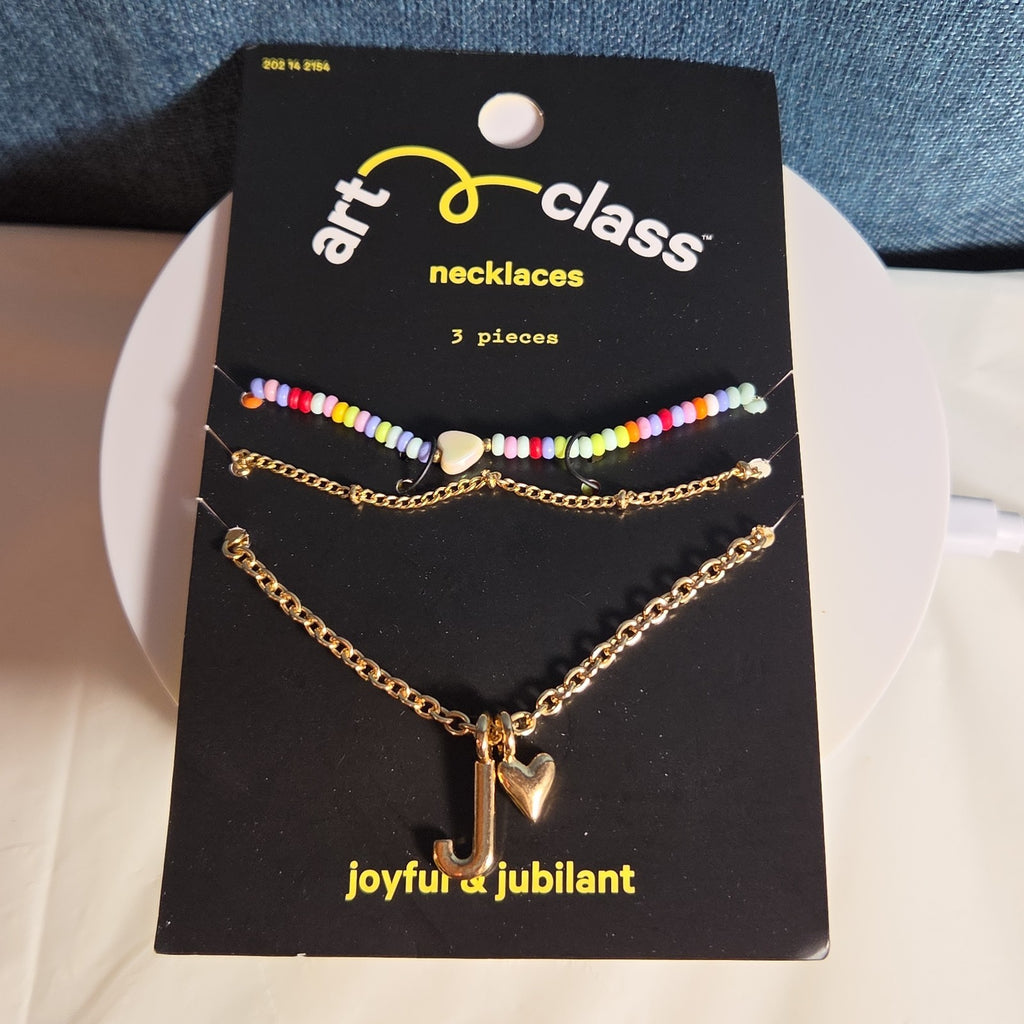 Target Art Class Initial J Necklace Set 3Pk Gold Tone Beaded