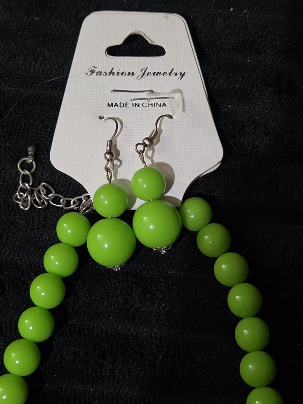 Chunky Bubblegum Bead Necklace Earring Set Green Retro New On Card