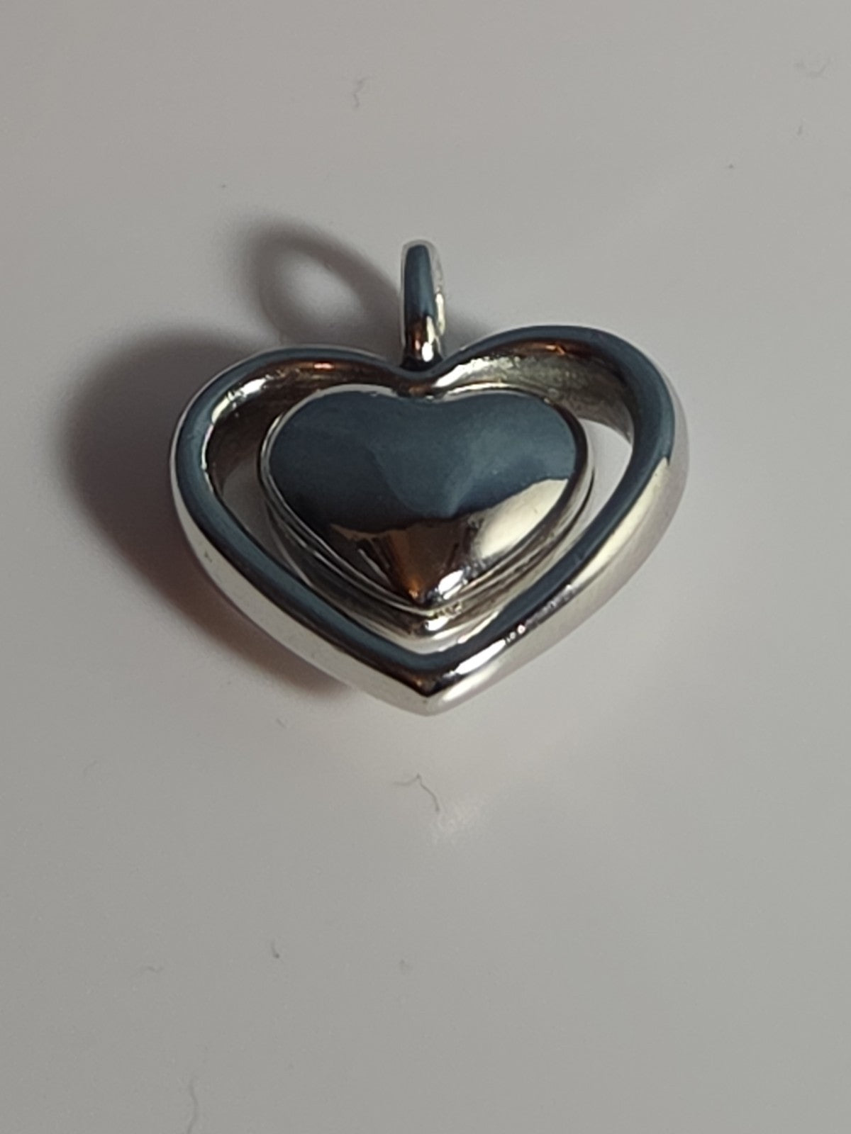 Double Heart Pendant Silver Tone Puffed Charm Y2K
