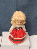 Vintage Heritage Doll Piggy Bank European Folk Costume Blonde Curls Aged Charm