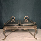 Silver Plated Double Chafer 8 Qt Buffet Server 2 Marinex Glass Pans Lion Feet