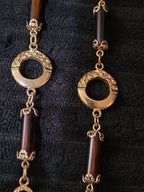 Sarah Coventry Emberwood Long Vintage Necklace 1975 Gold Tone Root Beer Amber