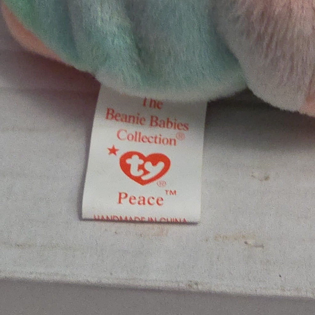 Ty Beanie Baby Peace Bear 1997 Retired - Unique Pastel Tie Dye Tag Protector