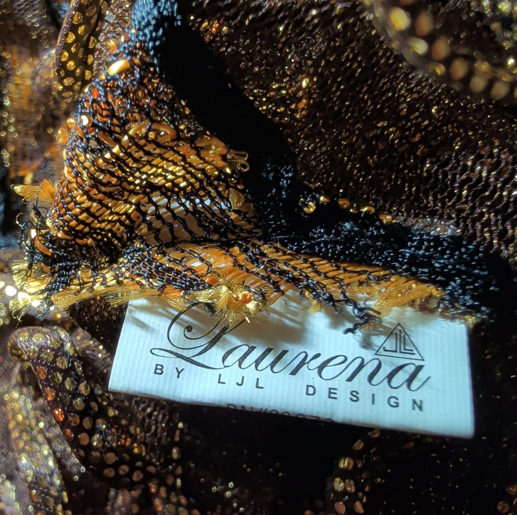 Laurena by LJL Metallic Lace Scarf Wrap Henna Rust Ruffled Boho NWT 63x23