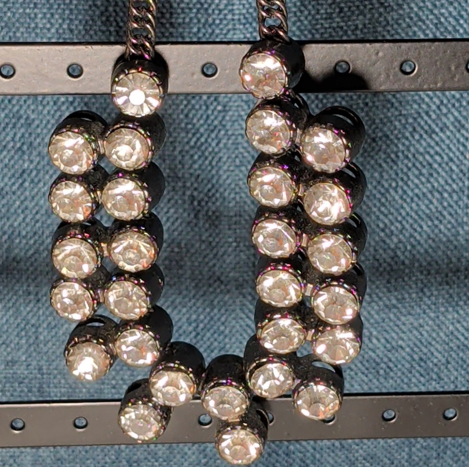 Gunmetal Double Layer Crystal Statement Necklace Edgy Glam