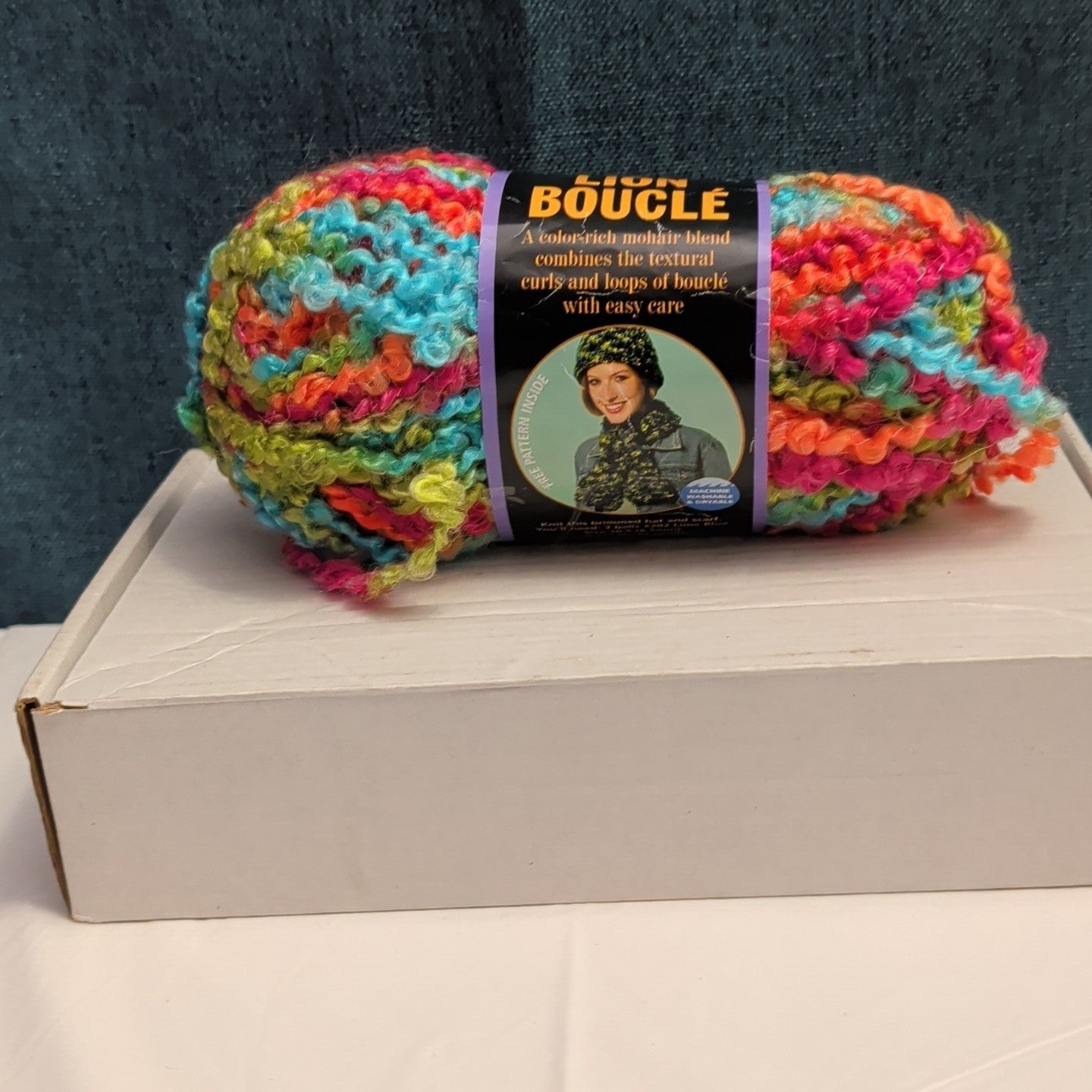 Lion Brand Lion Boucle Yarn Sorbet 205 Mohair Blend Textured Pink Teal Orange