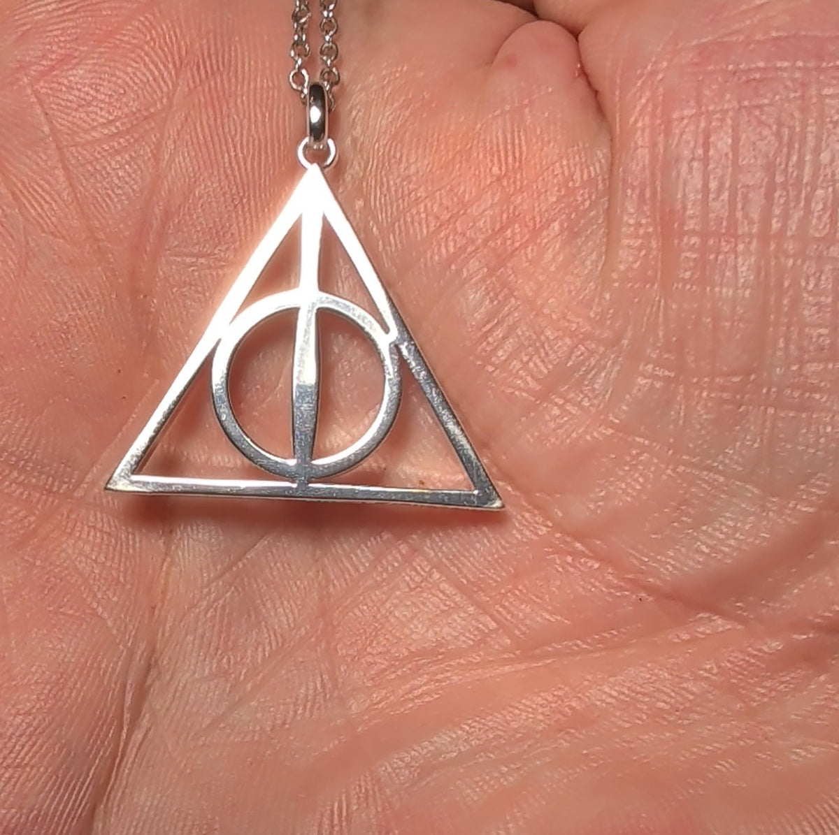 Harry Potter Deathly Hallows Silver Tone Pendant Chain Necklace