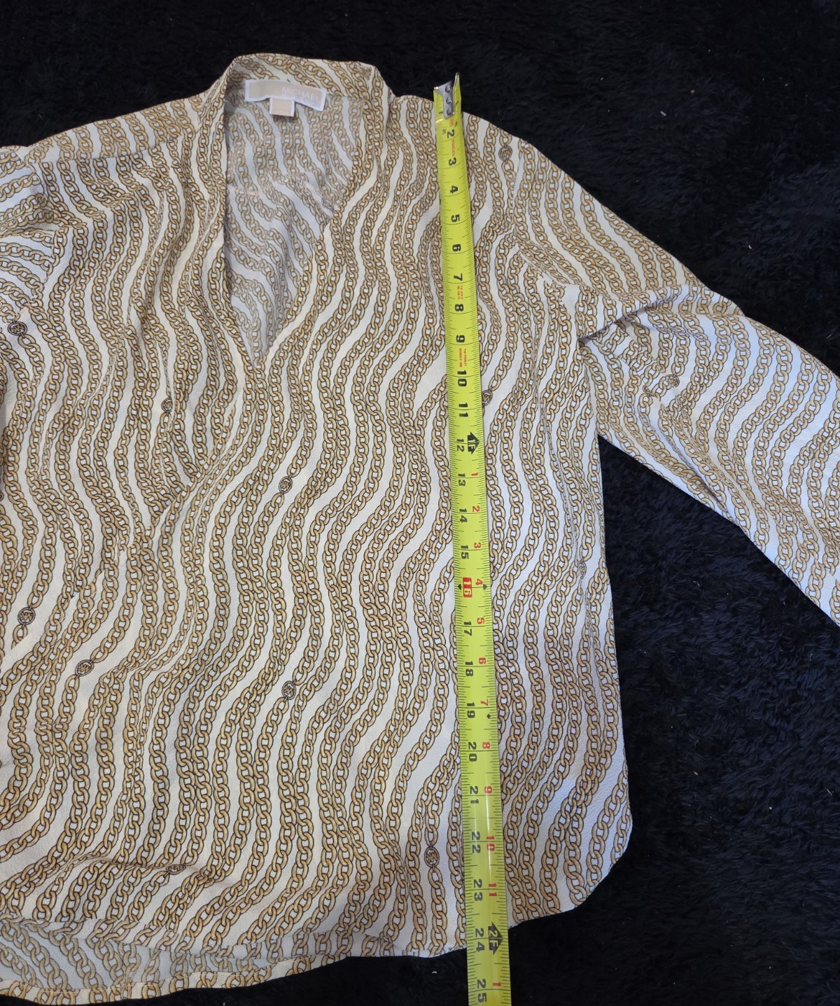 Michael Kors Blouse Gold Chain Link Print Wrap V-Neck Stretch Top L Gently Used