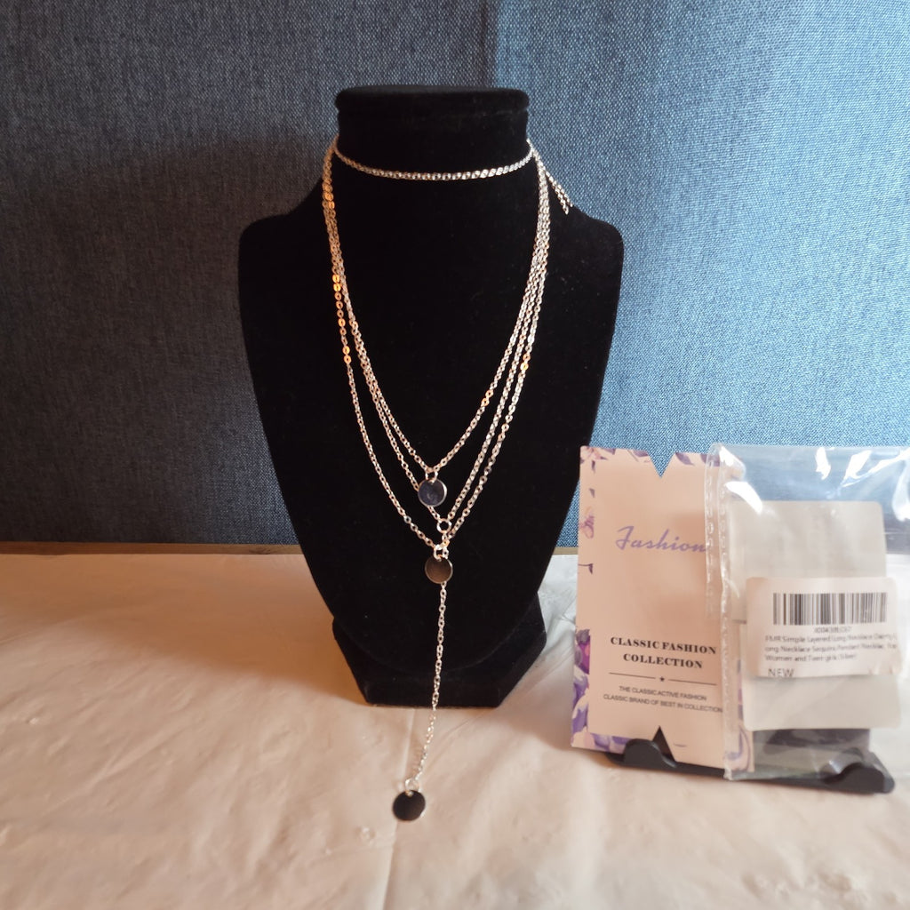Fashion Silver Tone Multi Tier Lariat Disc Necklace Boho NIP X002Q3ZYJ