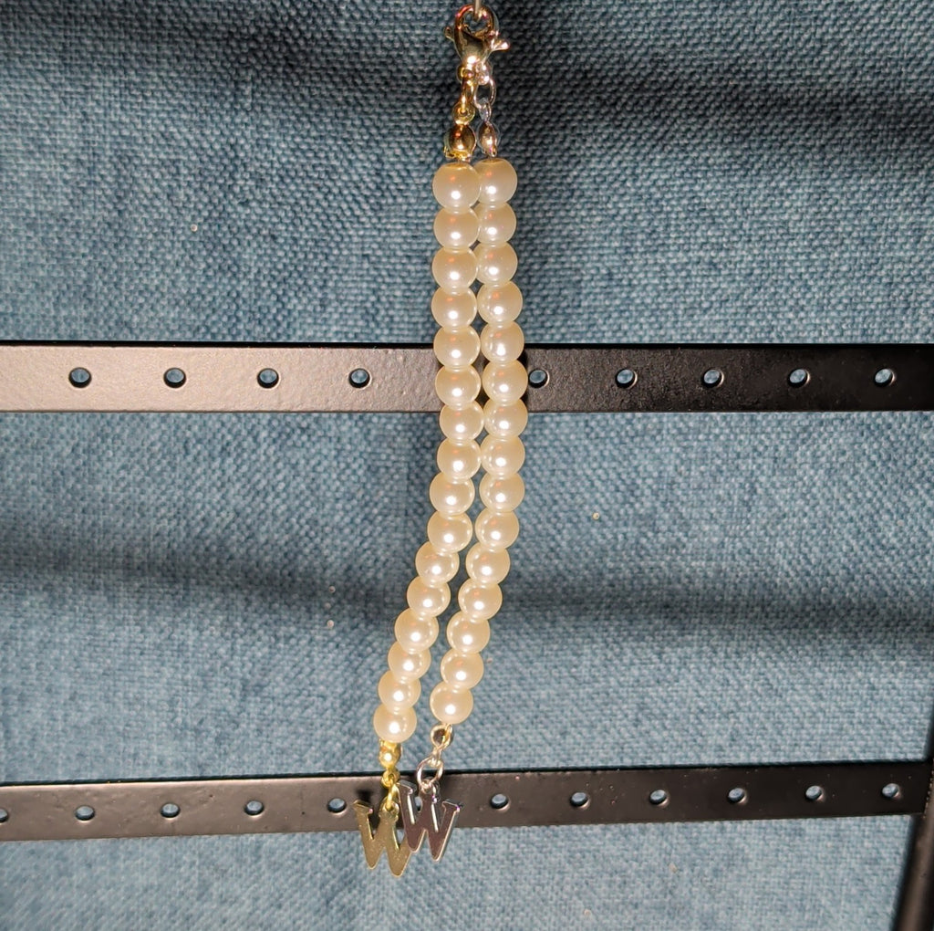 Faux Pearl Purse Charm Gold Silver Tone W Letter Initial