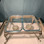 Silver Plated Double Chafer 8 Qt Buffet Server 2 Marinex Glass Pans Lion Feet