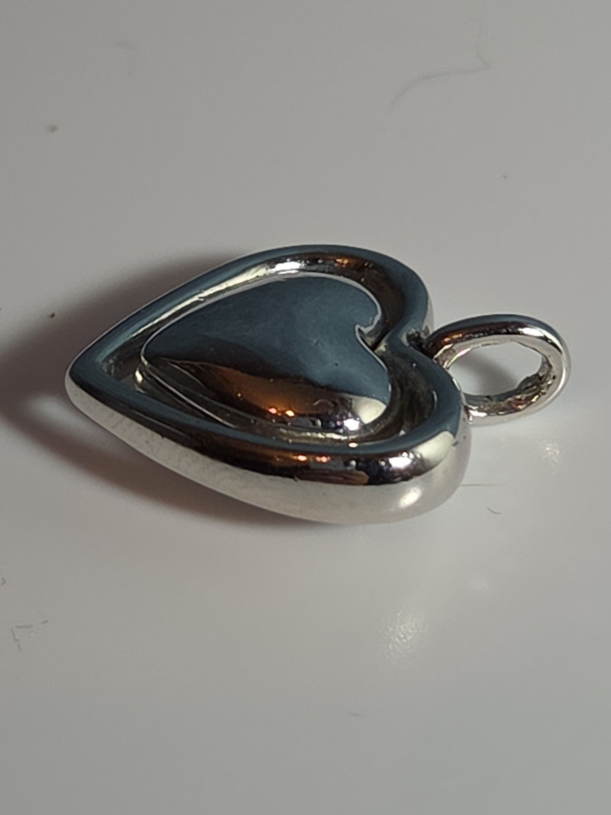 Double Heart Pendant Silver Tone Puffed Charm Y2K