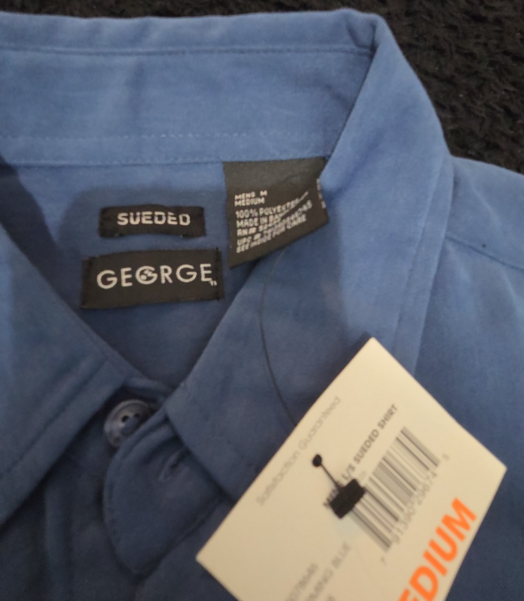 George Sueded Shirt Mens M Blue Long Sleeve Button Up NWT