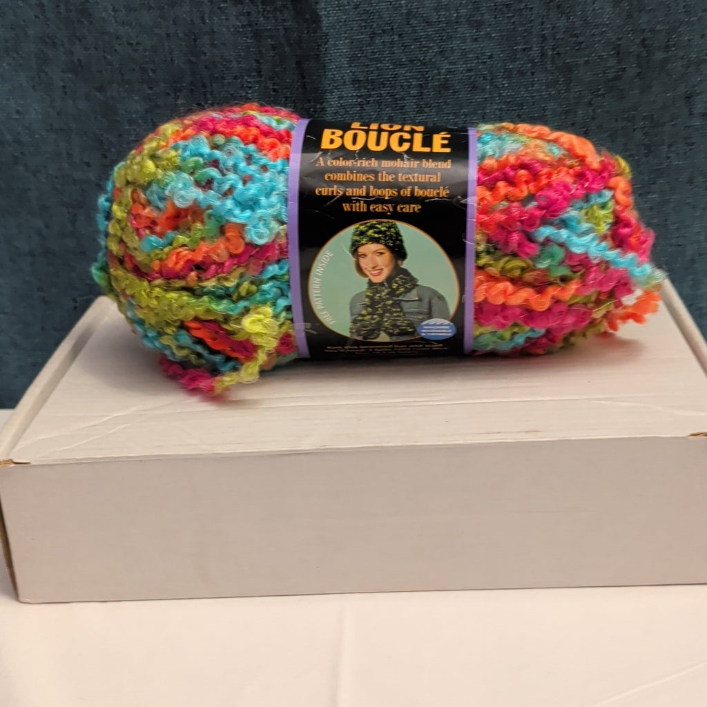 Lion Brand Lion Boucle Yarn Sorbet 205 Mohair Blend Textured Pink Teal Orange