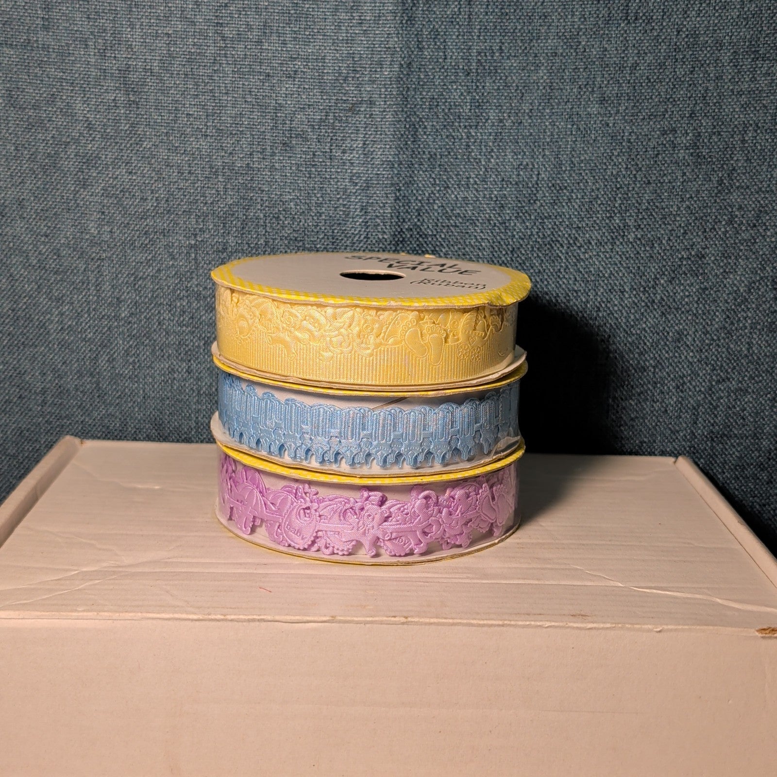 Mixed Ribbon Lot 11 Spools Satin Grosgrain Lace Wired Blue Green Yellow Fall