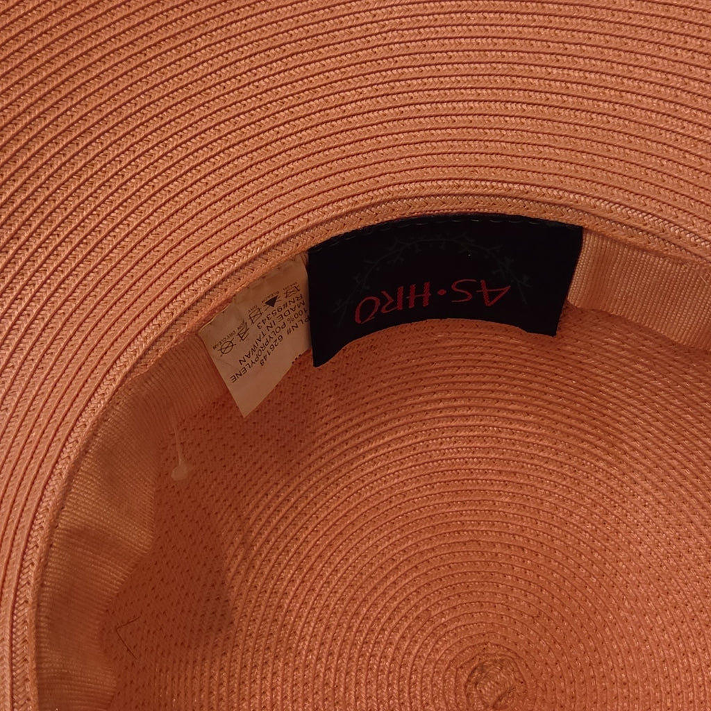 Ashro Wide Brim Derby Hat Peach Striped Mesh Flower