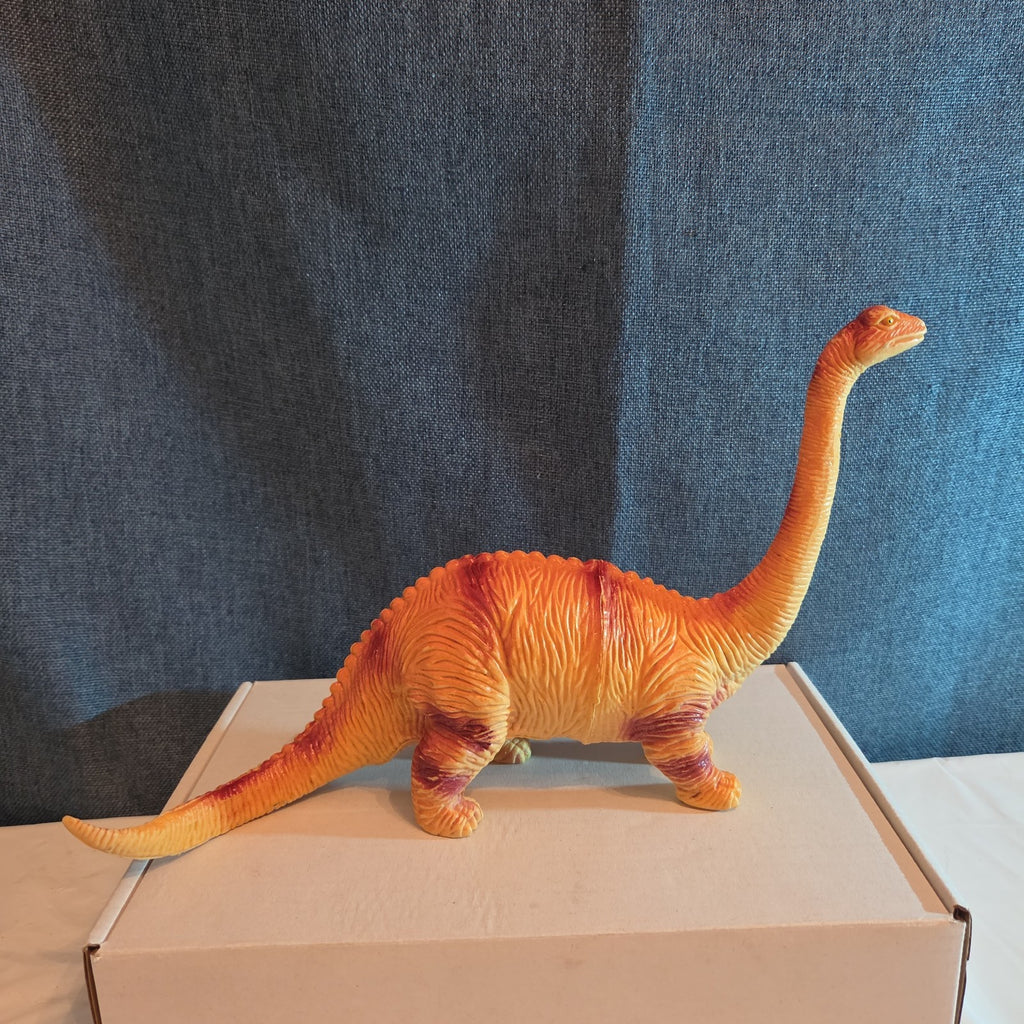 Apatosaurus Dinosaur Toy 11” Soft Vinyl Orange Red Stripe Brontosaurus Figure
