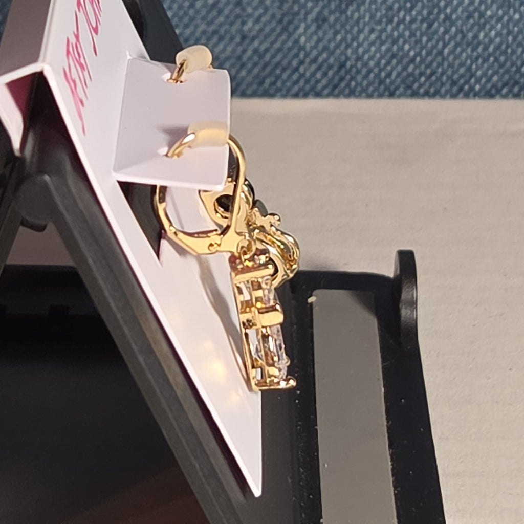 Betsey Johnson Mismatched Cat CZ Drop Earrings